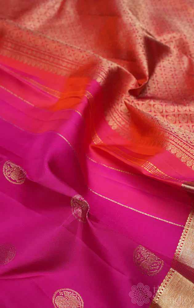 Rani pink kanjivaram silk saree with benaras style border