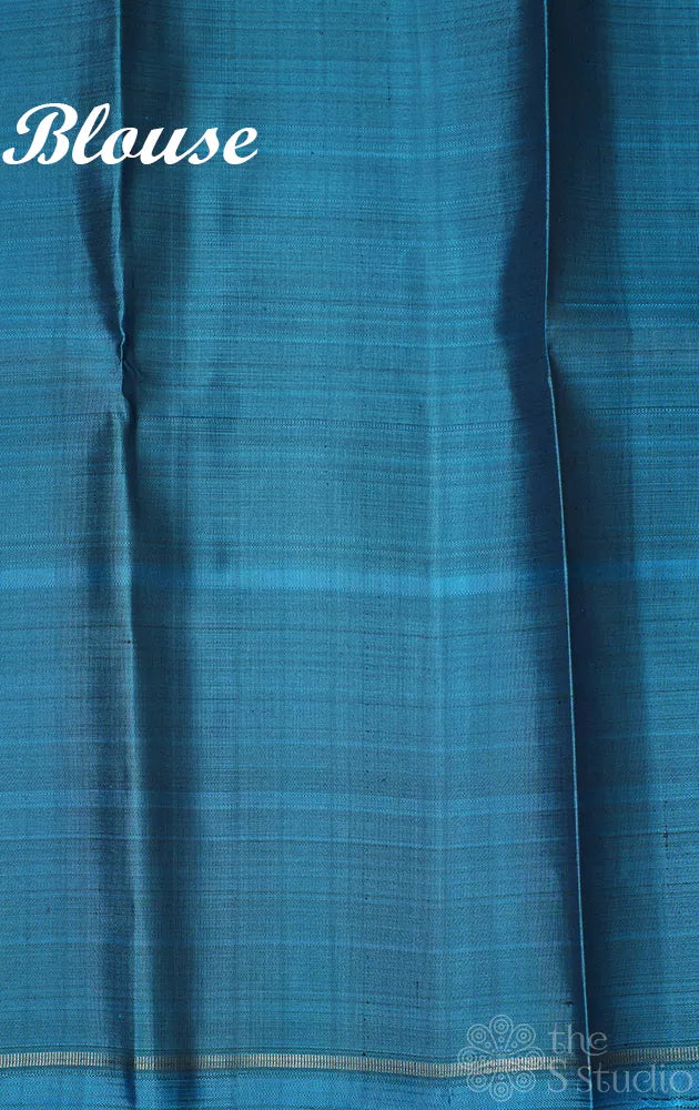 Steel grey kanchipuram silk saree with blue border