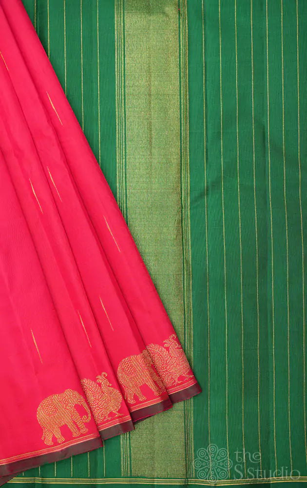Red kanjivarm silk saree with elephant motifs