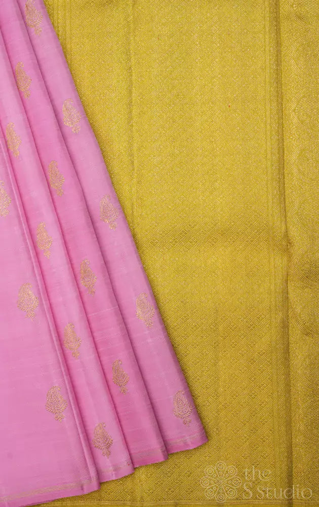 Light pink kanchi silk saree without border