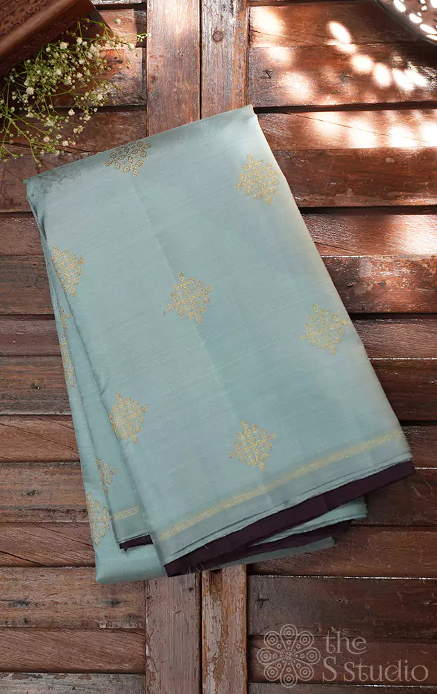 Bluish grey borderless kanchipuram silk saree (Pre-order available)