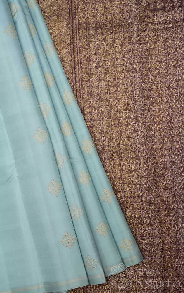 Bluish grey borderless kanchipuram silk saree (Pre-order available)