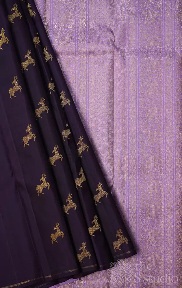Violet kanchi silk saree with deer buttas (Pre-order available)