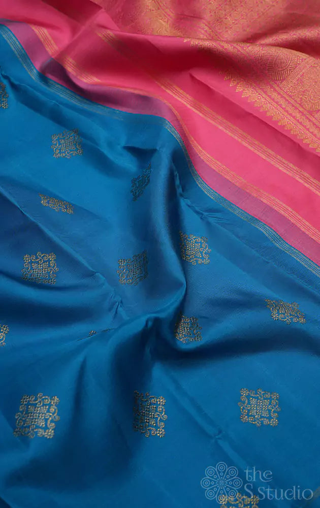 Anandha blue kanjivaram silk saree with kolam buttas