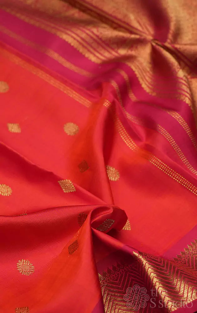 Rust kanchi pattu saree with small maroon border