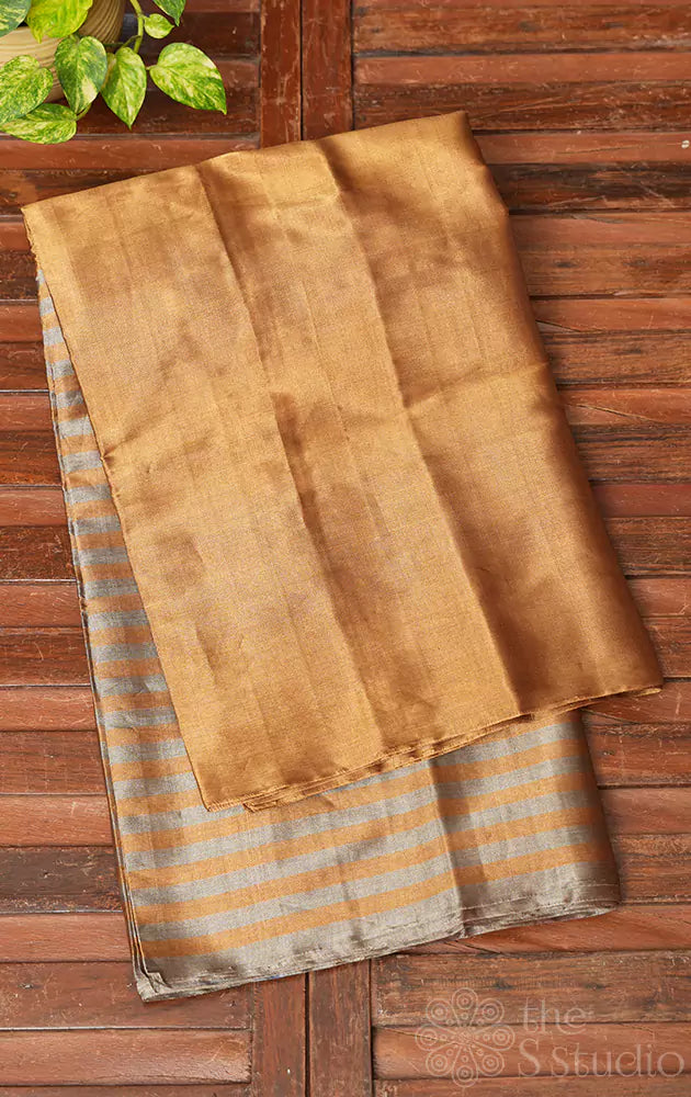 Golden chanderi tissue silk saree with silver stripes