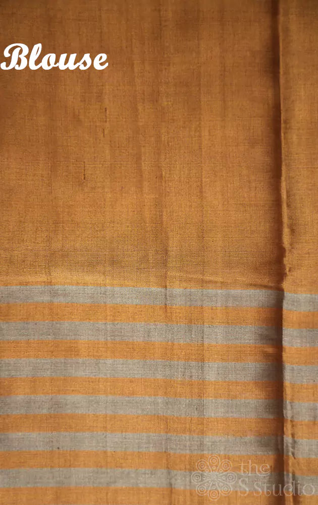Golden chanderi tissue silk saree with silver stripes