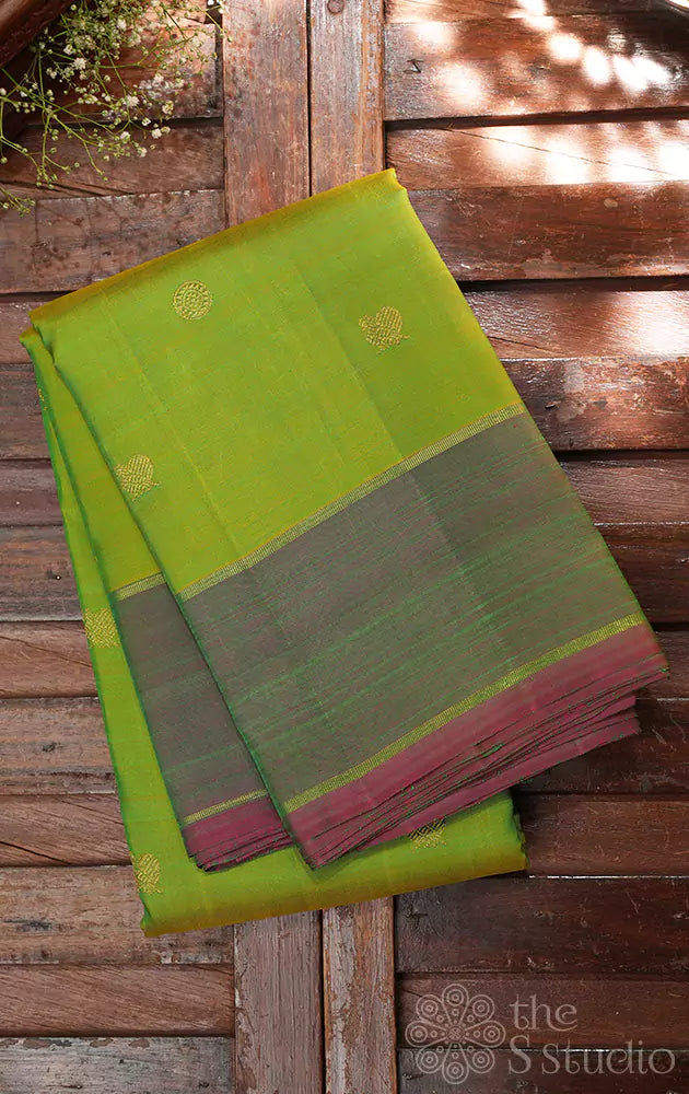Light green kanchi silk saree with dual tone green border