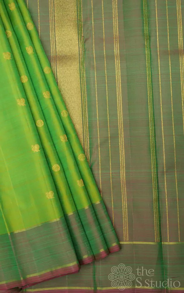 Light green kanchi silk saree with dual tone green border