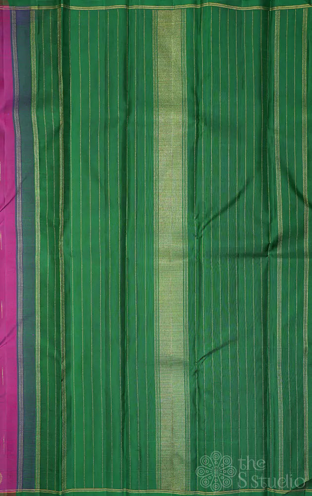Purple kanchi silk saree with green pallu