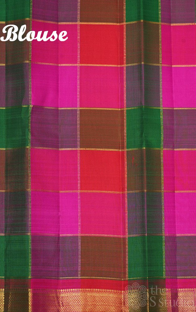 Off white kanchi silk saree with paalum pazhamum checks pallu and blouse