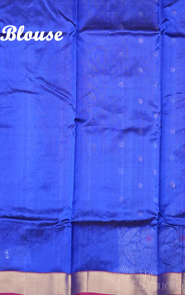 Royal blue chanderi silk saree with floral motifs