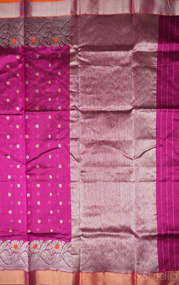 Magenta chanderi silk saree with small buttas