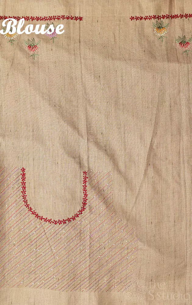 Dark grey semi tussar saree with embroidery