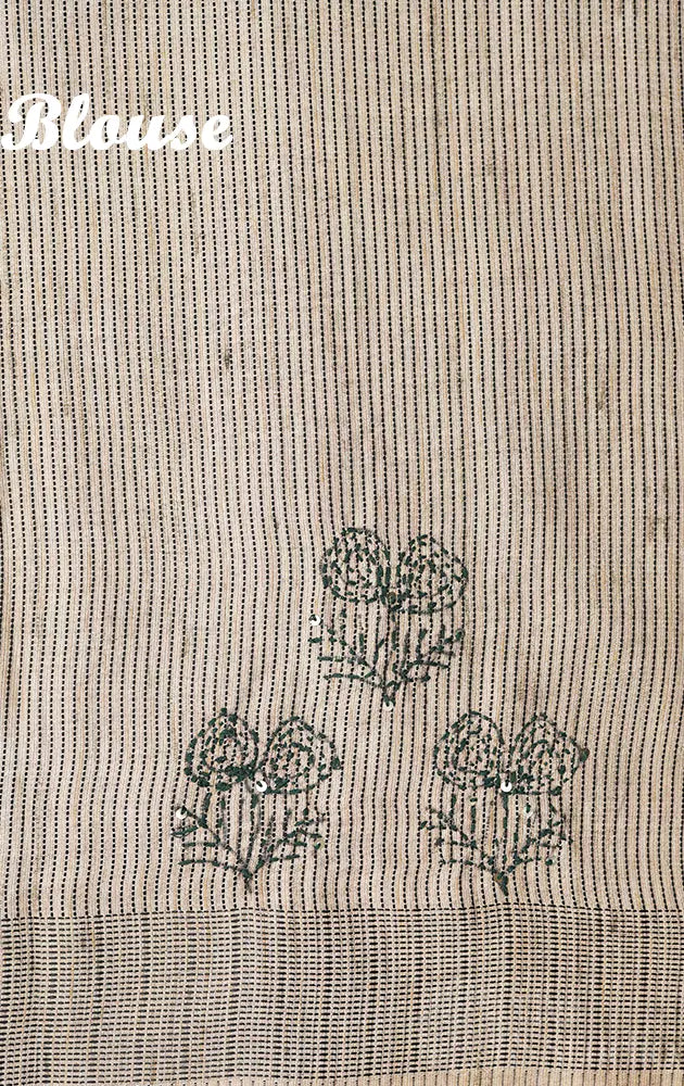 Teal semi tussar saree with floral  embroidery