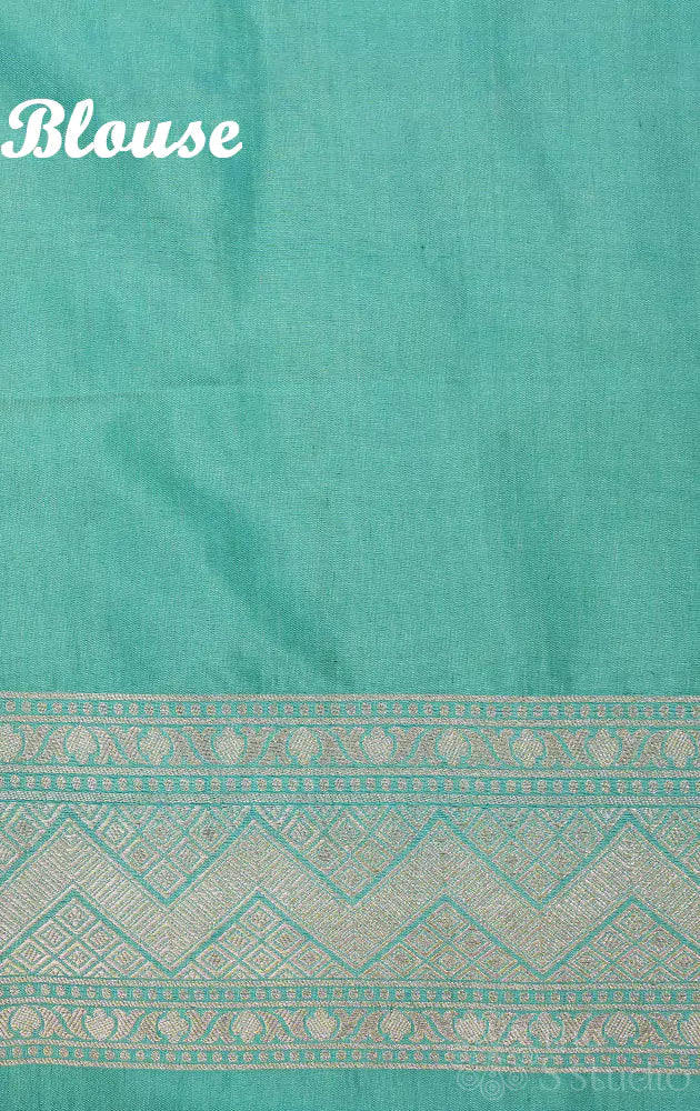 Sea blue handloom banarasi katan silk saree with floral zari weave