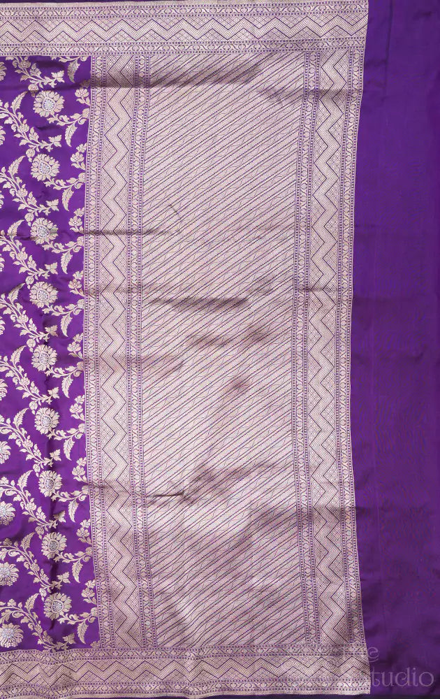 Purple handloom banarasi katan silk saree with zari border
