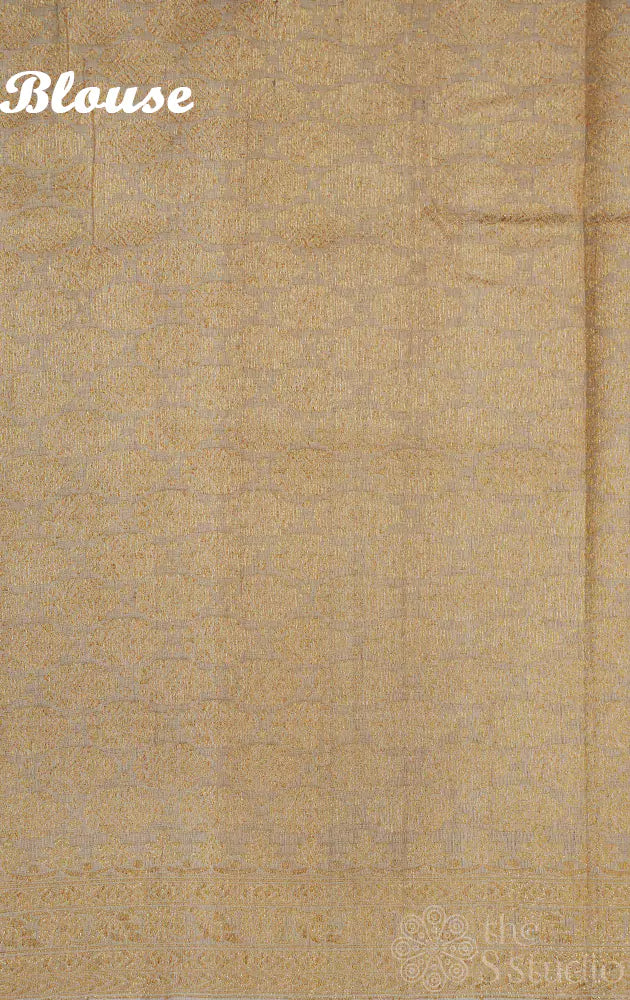 Beige handloom tussar banarasi silk saree with zari weaving