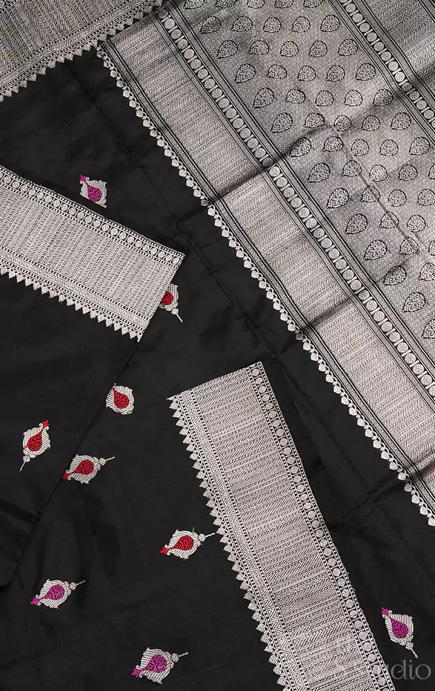 Black katan banarasi silk saree with kadwa butta