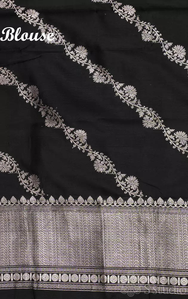 Black katan banarasi silk saree with kadwa butta