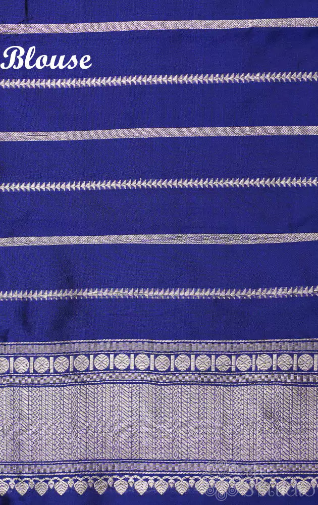 Navy blue katan banarasi silk saree with antique border and kadwa butta