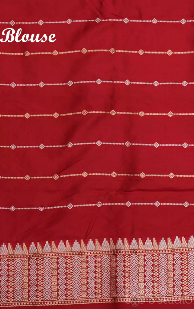 Peacock blue katan banarasi silk saree with red border