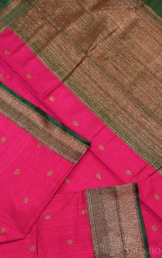 Magenta handloom raw silk banarasi saree with antique weaving