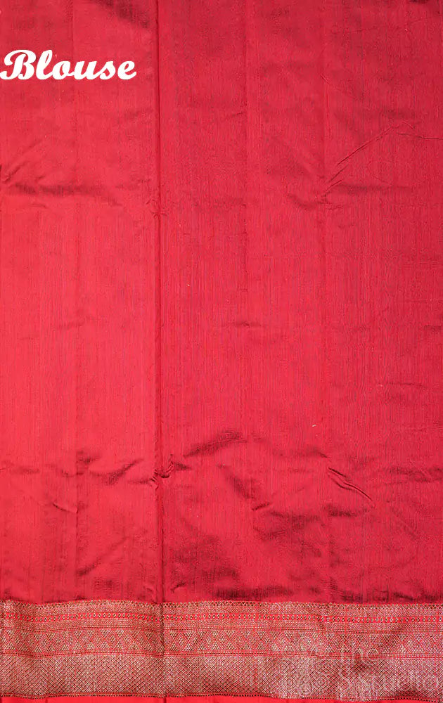 Violet handwoven raw silk banarasi saree with contrast red border