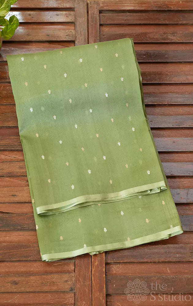 Elachi green lightweight organza banarasi silk saree