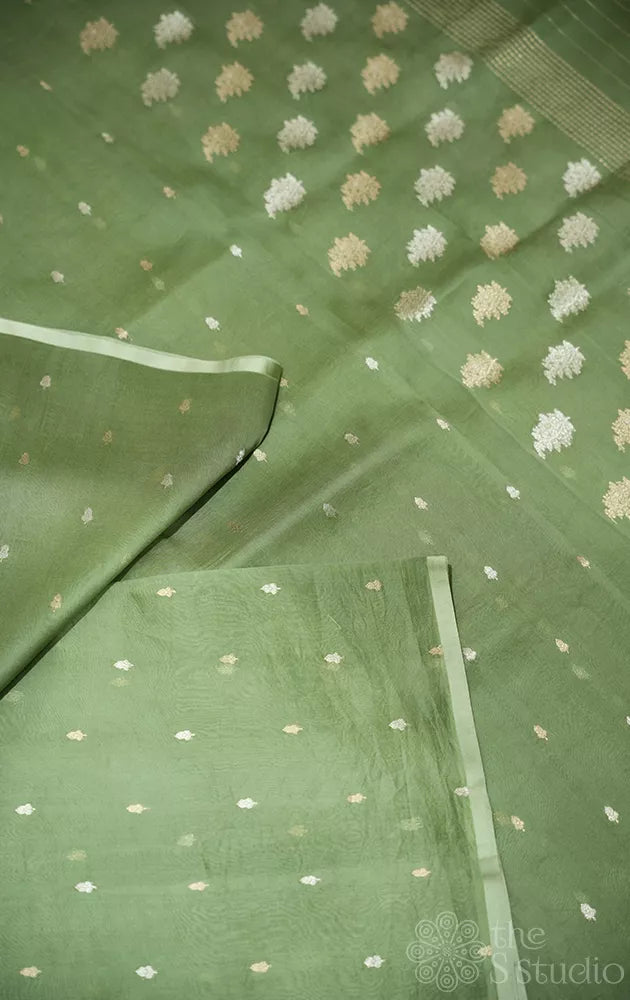 Elachi green lightweight organza banarasi silk saree