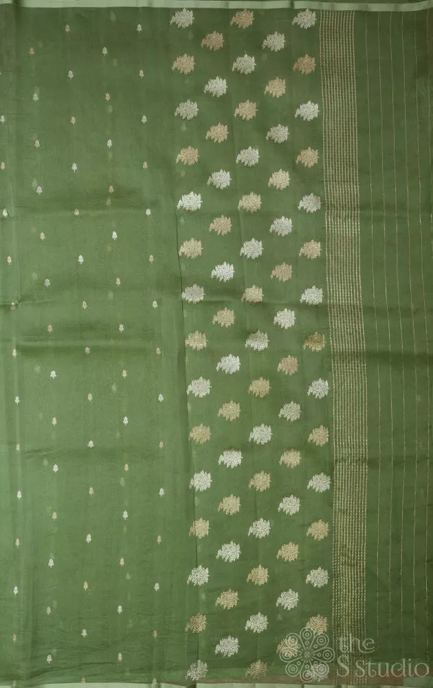 Elachi green lightweight organza banarasi silk saree
