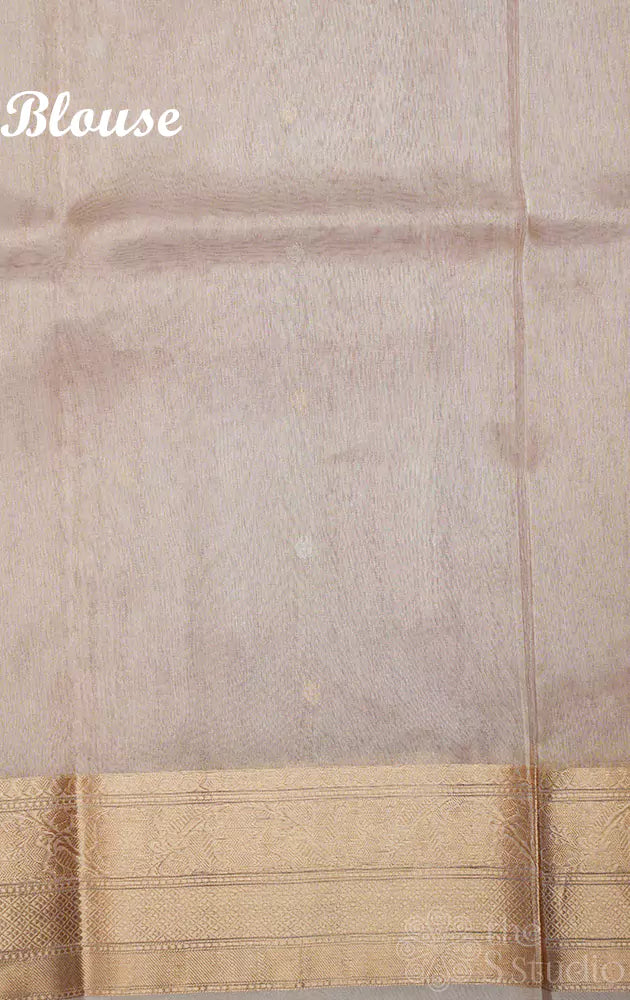 Beige and gold banarasi tissue silk saree with small zari buttas