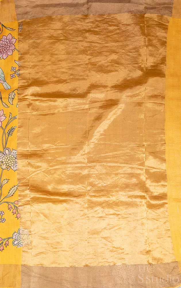 Orangish yellow printed tussar banarasi silk saree