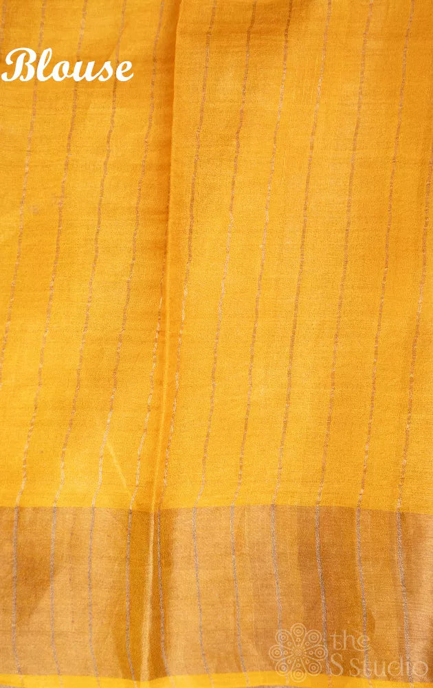 Orangish yellow printed tussar banarasi silk saree
