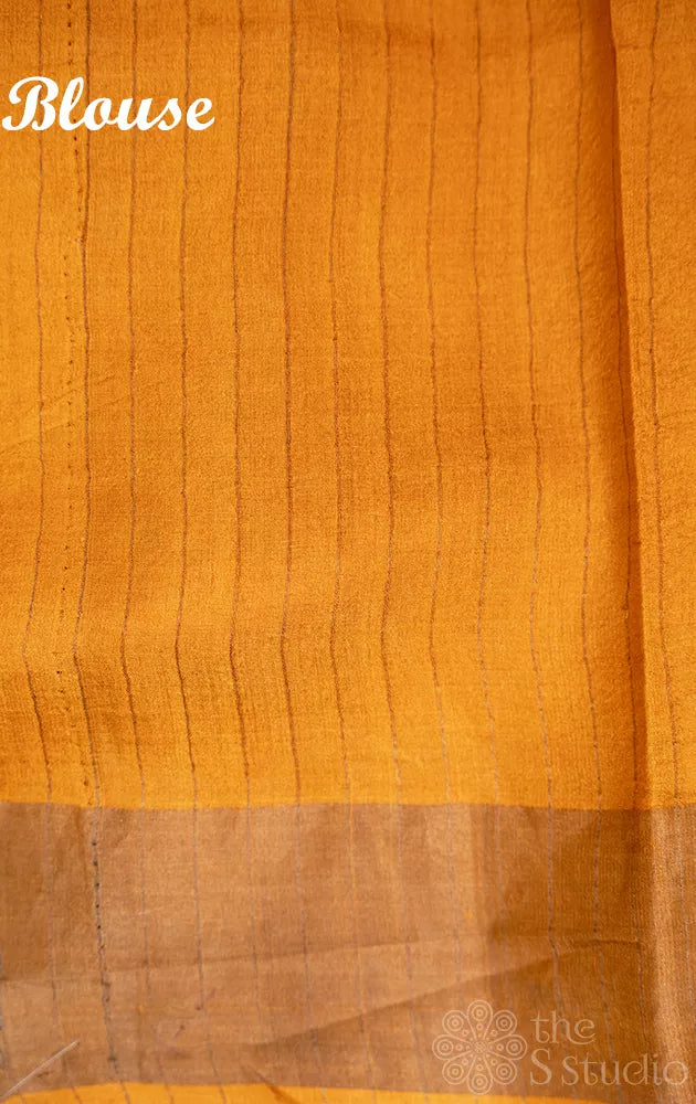 Orange tussar banarasi silk saree with bandhini prints