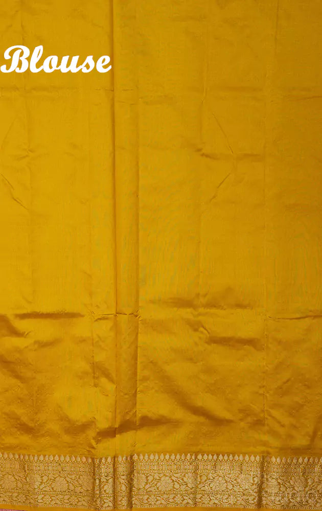 Yellow handloom lightweight banarasi katan silk saree with meena buttas