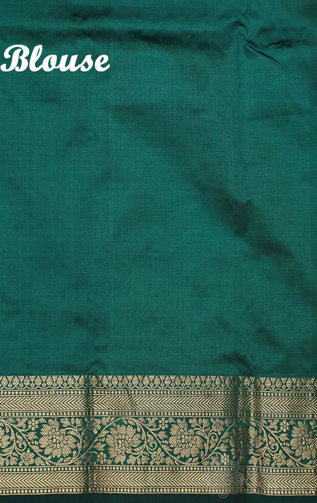 Rama green handloom banarasi katan silk saree with meena buttas