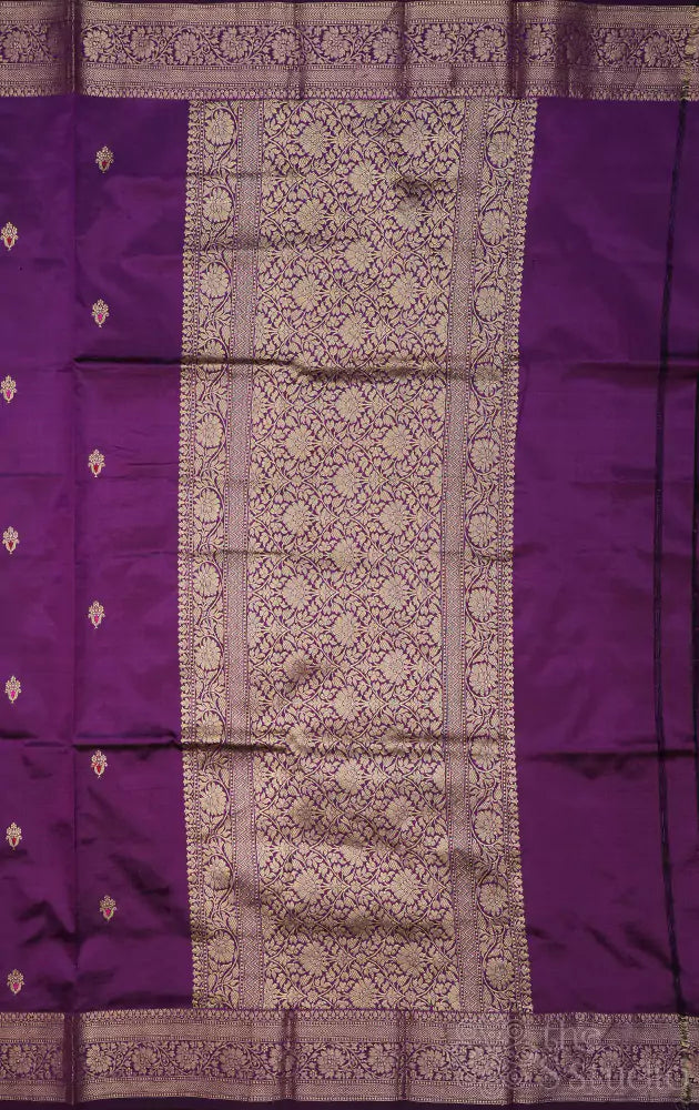 Purple handwoven banarasi katan silk saree with self border