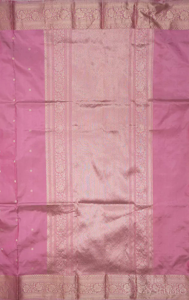 Pastel pink handloom banarasi katan silk saree with small buttas