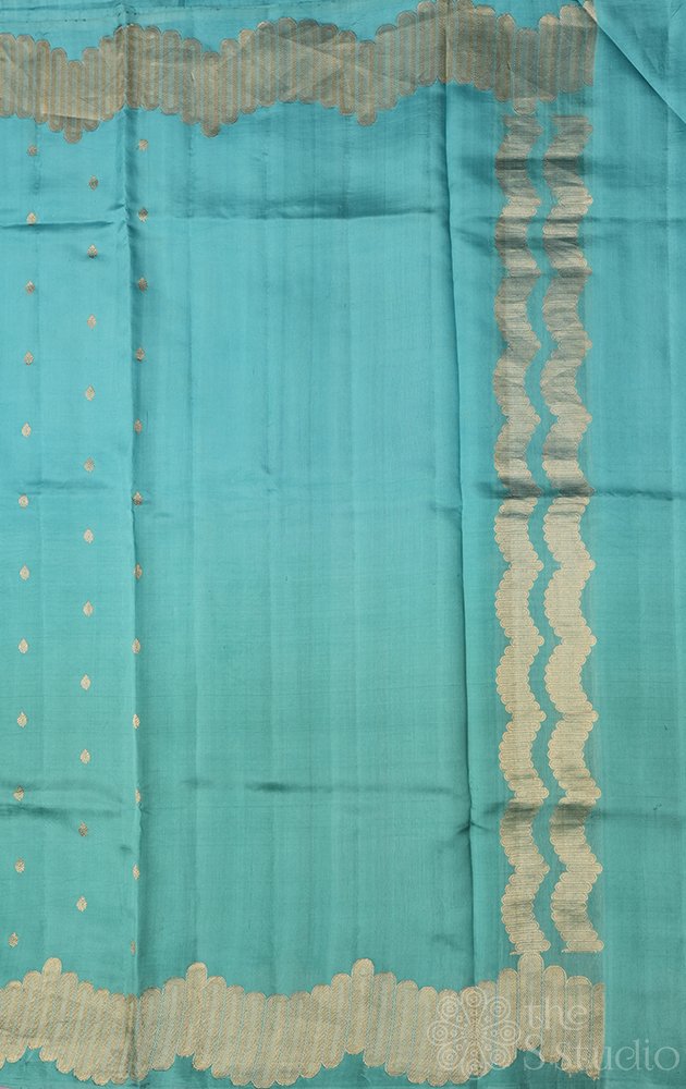Light blue and green shaded handloom light weight katan banarasi silk saree