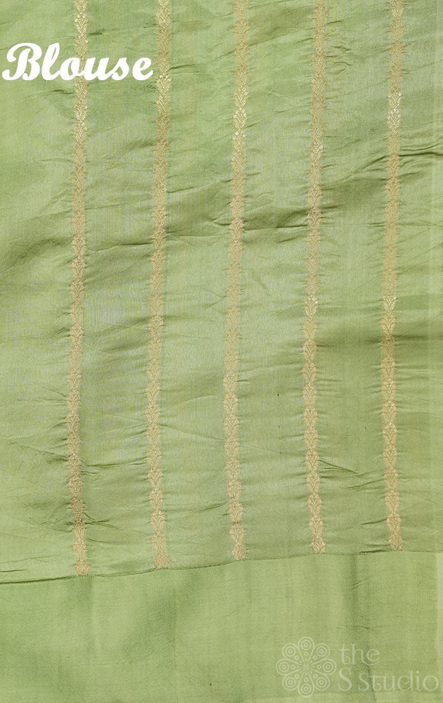 Light pista green handloom soft katan banrasi silk saree with satin border