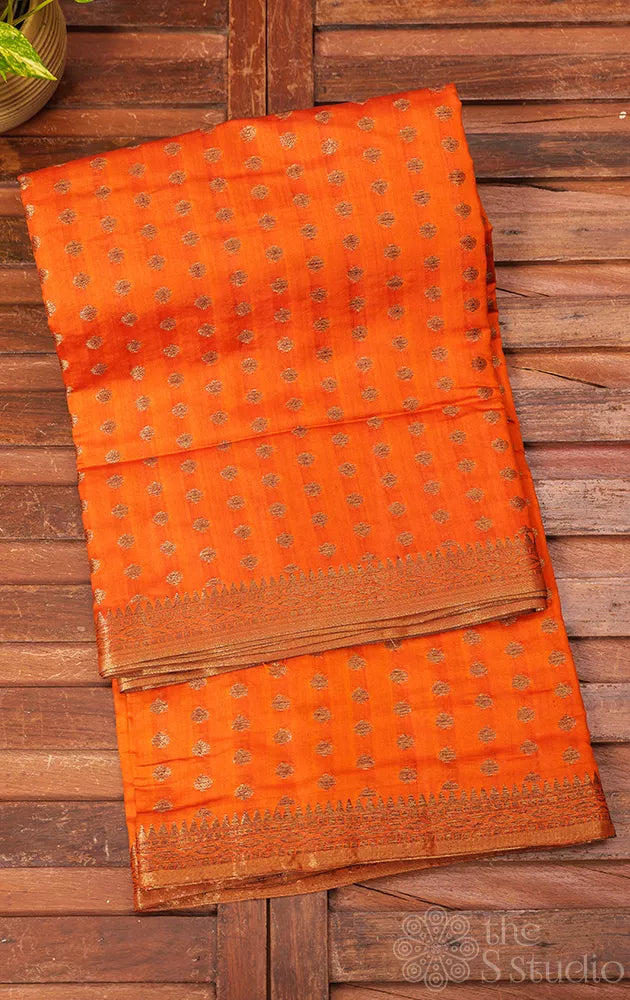 Rust chiniya Banarasi silk saree with small border