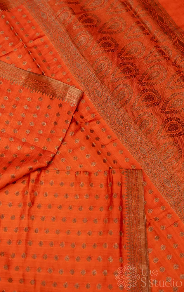 Rust chiniya Banarasi silk saree with small border