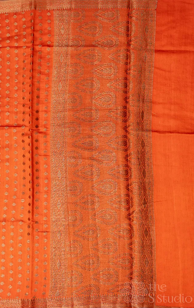 Rust chiniya Banarasi silk saree with small border
