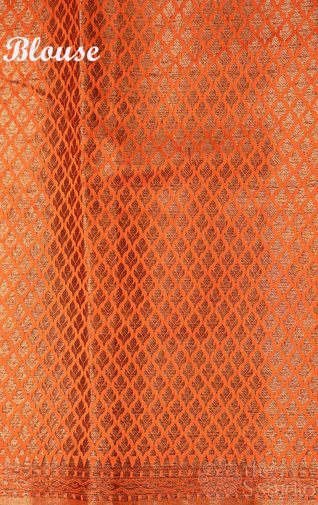 Rust chiniya Banarasi silk saree with small border