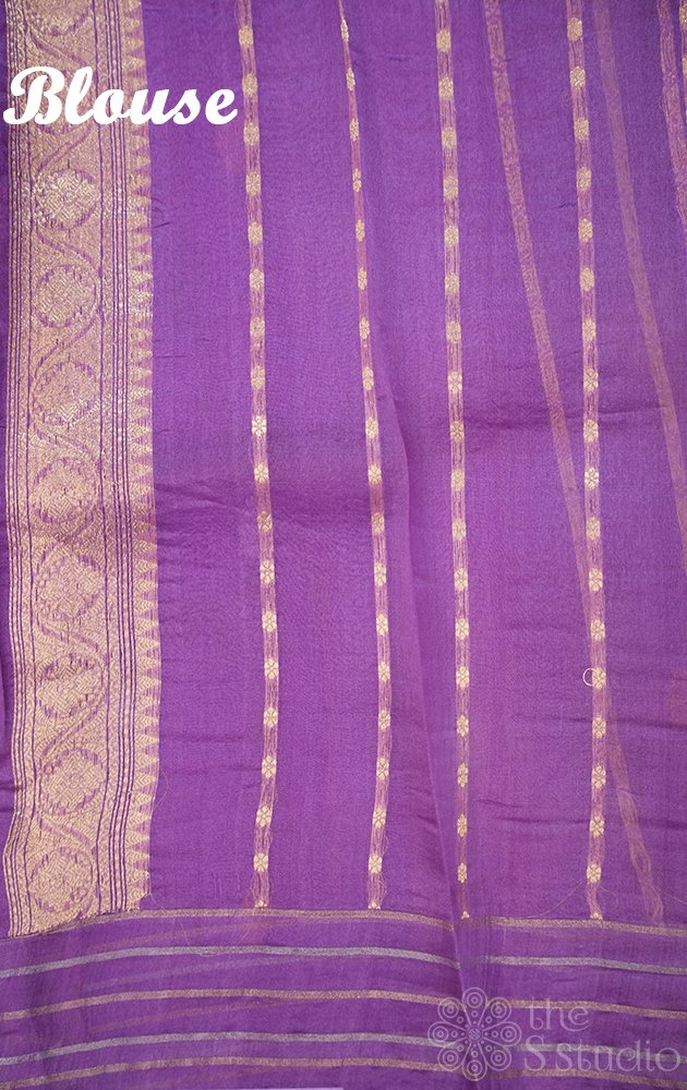 Lavendar handloom banarasi organza silk saree with woven zari lines