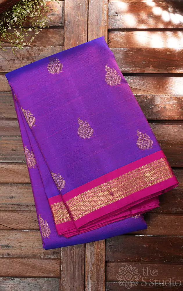 Purple with rani pink small border kanjivaram silk saree
