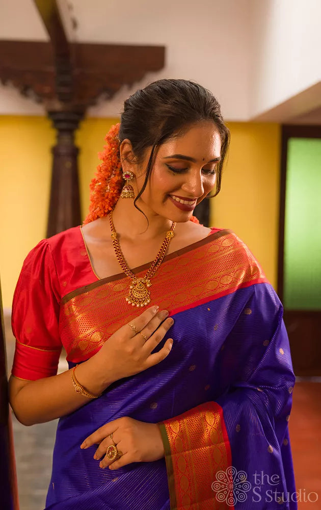 Royal blue vairaoosi kanchipuram silk saree