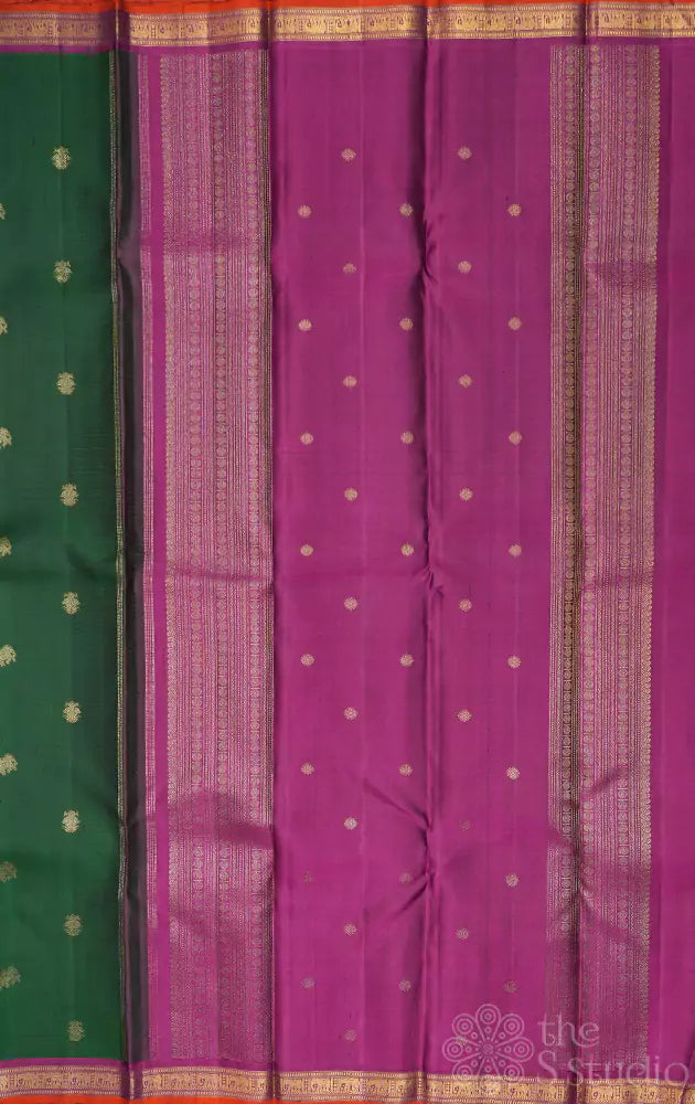 Dark green kanchipuram silk saree with small border