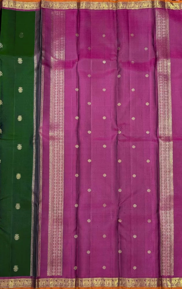 Dark green kanchipuram silk saree with small border